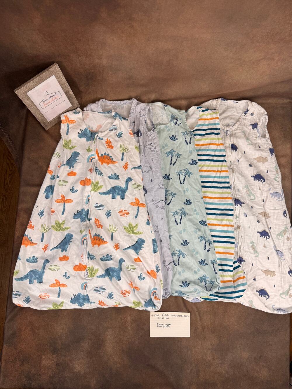 5-Pack Baby Boys Cotton Sleep Sacks 6-12M Dinosaur Prints 2-Way Zip #1052